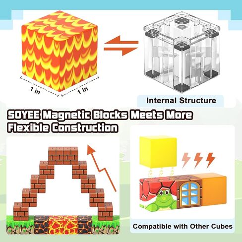 Magnetic Blocks Building Toys - Build Mine Magnet World Set, Toddler Kids Toys Magnet Toys for Boys & Girls Ages 3-5 5-7 8-12, 1'' Magnetic Cubes Game Themed Gifts Toys for 3+ Year Old Boys & Girls in Saudi Arabia