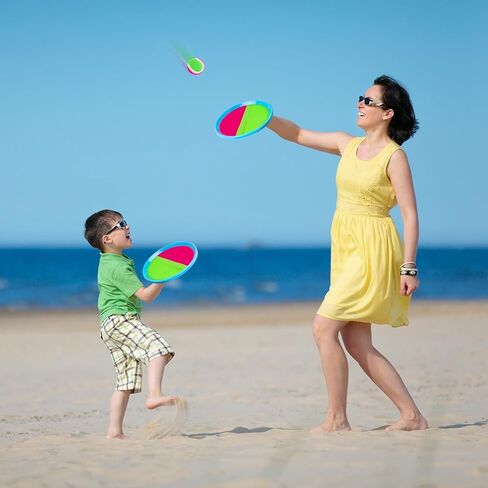 Toss and Catch Ball Game, Outdoor Toys for Beach Pool Yard Camping | 4 Paddles 4 Sticky Balls & Storage Bag, Backyard Outside Games for Kids Ages 3-12 & Family, Birthday & Holiday Gift for Boys in Kuwait