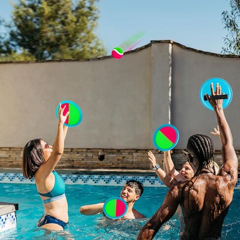 Toss and Catch Ball Game, Outdoor Toys for Beach Pool Yard Camping | 4 Paddles 4 Sticky Balls & Storage Bag, Backyard Outside Games for Kids Ages 3-12 & Family, Birthday & Holiday Gift for Boys in Kuwait