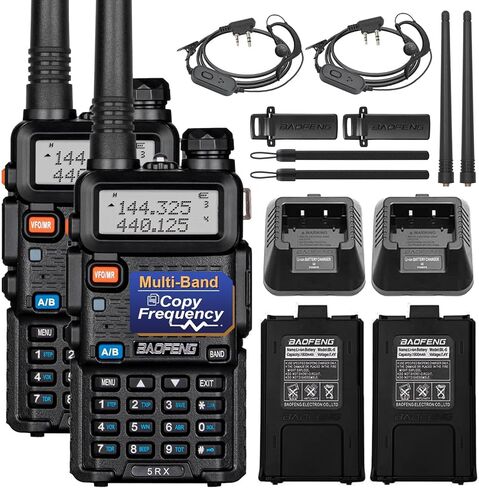 Baofeng 5RX Ham Radio (Upgraded of UV-5R) Multi-Band Receiving Two Way Radio,VHF,1.25M,UHF,AM/FM Reception,DTMF VOX SCAN,Walkie Talkies With Earpiece,USB Programming Cable & 771 Antenna,2Pack Full Kit in Kuwait