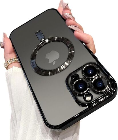 OOK Phone Case Made for iPhone 15 Pro Max (6.7 Inch) with Camera Lens Protector (Compatible with MagSafe) Anti-Scratch Shockproof Slim Magnetic Phone Cover for Women Men - Black in Saudi Arabia