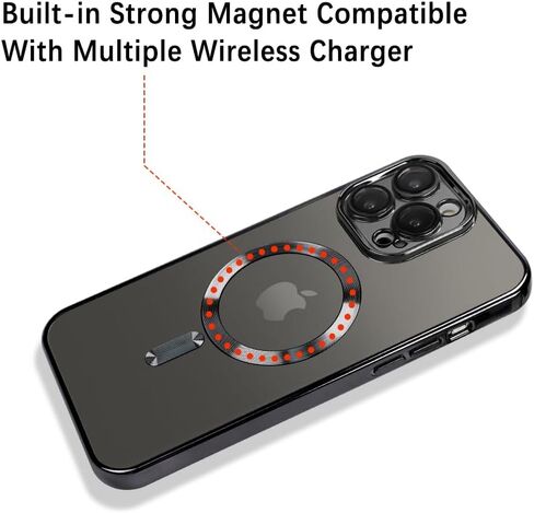 OOK Phone Case Made for iPhone 15 Pro Max (6.7 Inch) with Camera Lens Protector (Compatible with MagSafe) Anti-Scratch Shockproof Slim Magnetic Phone Cover for Women Men - Black in Saudi Arabia