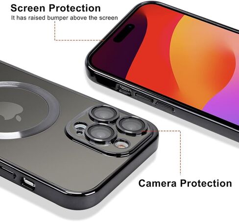 OOK Phone Case Made for iPhone 15 Pro Max (6.7 Inch) with Camera Lens Protector (Compatible with MagSafe) Anti-Scratch Shockproof Slim Magnetic Phone Cover for Women Men - Black in Saudi Arabia
