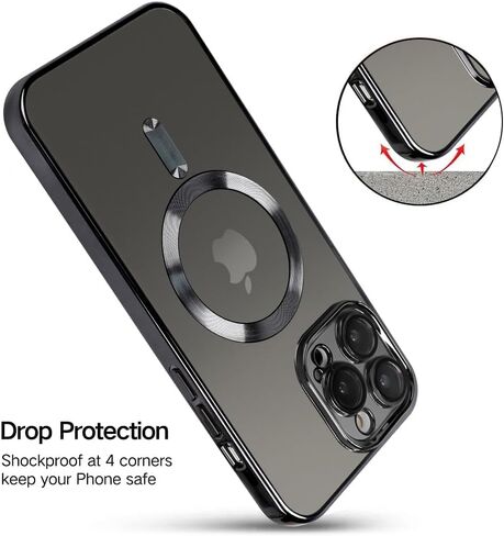 OOK Phone Case Made for iPhone 15 Pro Max (6.7 Inch) with Camera Lens Protector (Compatible with MagSafe) Anti-Scratch Shockproof Slim Magnetic Phone Cover for Women Men - Black in Saudi Arabia