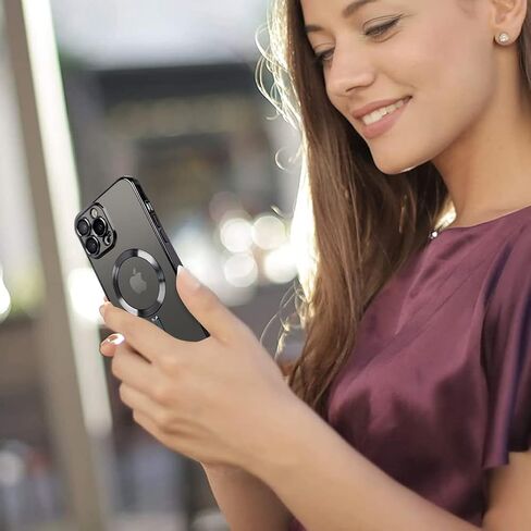 OOK Phone Case Made for iPhone 15 Pro Max (6.7 Inch) with Camera Lens Protector (Compatible with MagSafe) Anti-Scratch Shockproof Slim Magnetic Phone Cover for Women Men - Black in Saudi Arabia