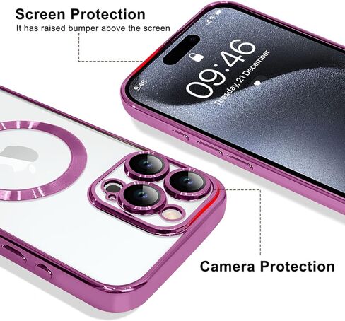علبة هاتف OOK مصنوعة لـ iPhone 15 Pro Max (6.7 بوصة) مع واقي عدسة الكاميرا (متوافق مع Magsafe) غطاء هاتف مغناطيسي مضاد للصدمات المضاد للصدمات للنساء - أسود - أسود in Kuwait