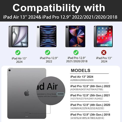 Lokigo for iPad Air 13 Inch Case 2024 M2/iPad Pro 12.9 Case (6th/5th/4/3th Gen 2022/2021/2020/2018) مع حامل قلم رصاص ، معرف اللمس وأواق السيارات (سلحفاة زرقاء) in Kuwait