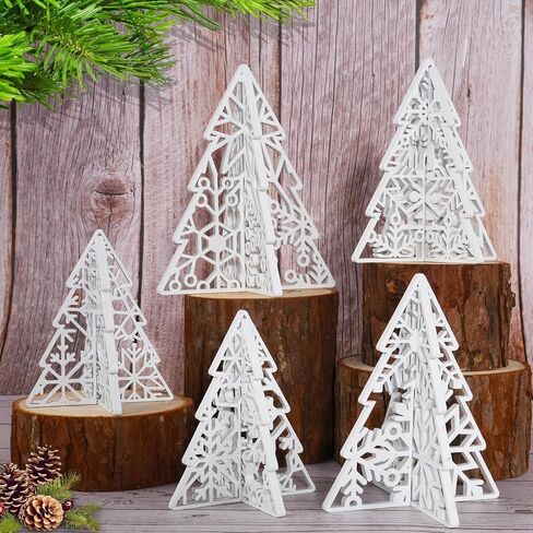 10Pcs 3D Snowflake Christmas Table Decorations Winter Glittering Wooden Snowflake Tabletop Centerpieces 3D Standing Carving Stars Tiered Tray Decor for Xmas Holiday Party Farmhouse Home Decor, 5 Sets in Saudi Arabia