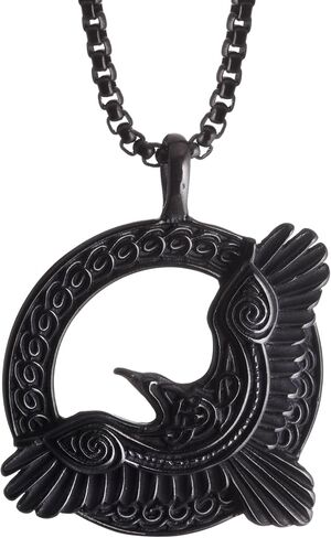 HAQUIL Raven Necklace, Celtic Raven in Flight Medallion Pendant, Box Chain, Raven Jewelry Gift in Kuwait