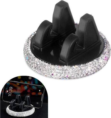 Bling Rhinestone Car Phone Holder, 360-Degree Adjustable 3.15" x 1.77" Self-Adhesive Dashboard Phone Mount, Sparkling Center Console Holder for Most Cars (Silver) in Kuwait