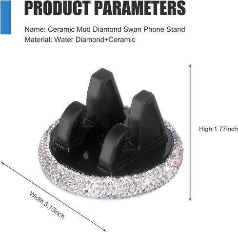 Bling Rhinestone Car Phone Holder, 360-Degree Adjustable 3.15" x 1.77" Self-Adhesive Dashboard Phone Mount, Sparkling Center Console Holder for Most Cars (Silver) in Kuwait
