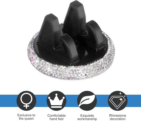 Bling Rhinestone Car Phone Holder, 360-Degree Adjustable 3.15" x 1.77" Self-Adhesive Dashboard Phone Mount, Sparkling Center Console Holder for Most Cars (Silver) in Kuwait