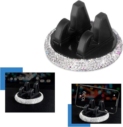Bling Rhinestone Car Phone Holder, 360-Degree Adjustable 3.15" x 1.77" Self-Adhesive Dashboard Phone Mount, Sparkling Center Console Holder for Most Cars (Silver) in Kuwait
