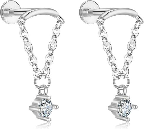 Gold Helix Earrings for Women Flat Back Earrings Hidden Helix Earring Dangle Pearl Drop Tassel Chain Earring 2Pcs Cartilage Studs Silver Flower Marquise CZ Sparkling Earrings Jewelry Gift in Saudi Arabia