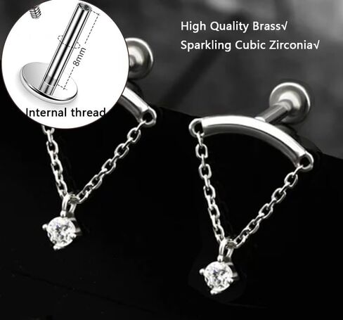 Gold Helix Earrings for Women Flat Back Earrings Hidden Helix Earring Dangle Pearl Drop Tassel Chain Earring 2Pcs Cartilage Studs Silver Flower Marquise CZ Sparkling Earrings Jewelry Gift in Saudi Arabia