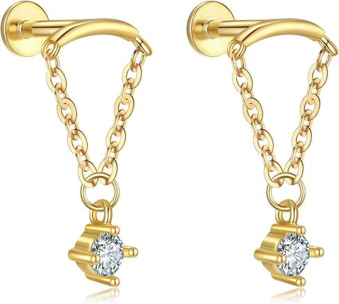 Gold Helix Earrings for Women Flat Back Earrings Hidden Helix Earring Dangle Pearl Drop Tassel Chain Earring 2Pcs Cartilage Studs Silver Flower Marquise CZ Sparkling Earrings Jewelry Gift in Saudi Arabia