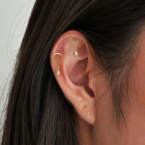 Gold Helix Earrings for Women Flat Back Earrings Hidden Helix Earring Dangle Pearl Drop Tassel Chain Earring 2Pcs Cartilage Studs Silver Flower Marquise CZ Sparkling Earrings Jewelry Gift in Saudi Arabia