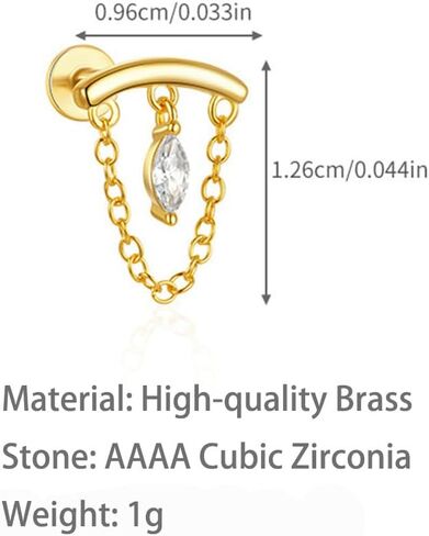 Gold Helix Earrings for Women Flat Back Earrings Hidden Helix Earring Dangle Pearl Drop Tassel Chain Earring 2Pcs Cartilage Studs Silver Flower Marquise CZ Sparkling Earrings Jewelry Gift in Saudi Arabia