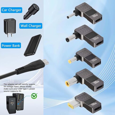 Gintooyun 2PCS USB C إلى TIP TIP شحن محول المحول 100W 5A نوع الكمبيوتر المحمول C المدخلات الإناث إلى الزاوية اليمنى محول قابس مستطيل زاوية النحافة لـ E440 E450 E560 E560 T430 T440 T440S (مقبس مربع) in Kuwait