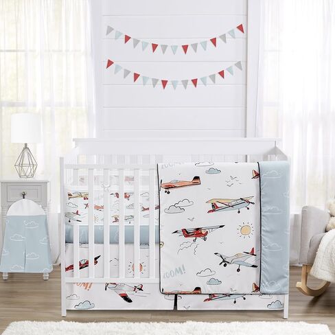 Sweet JoJo Designs Construction Truck Boy Baby Crib Bedding Set Infant Nursery Room BreathableBaby Breathable Mesh Crib Liner Blanket Fitted Sheet Skirt 6p Red Blue Transportation Arrow Tire Tracks in Saudi Arabia