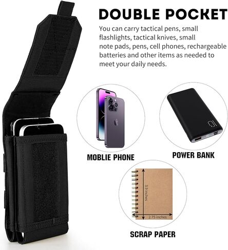 bvya Large Tactical Molle Dual Phone Holster Pouch Belt Carrying Double Case Cover for iPhone 16 Pro Max/16 Pro/16/15 Pro Max/15 Pro/15/14 Pro Max/14 Pro/14/13 Pro Max/13 Pro/13 in Saudi Arabia