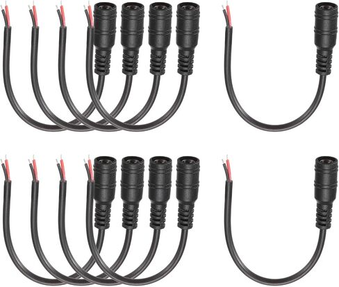 MECCANIXITY 10pcs DC Power Pigtails Cable, 5.5 x 2.1mm Female Barrel Plug Connector to Bare Wire Open End for CCTV Camera, DVR, LED Strip, 15cm Black in Saudi Arabia