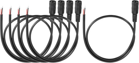 MECCANIXITY 10pcs DC Power Pigtails Cable, 5.5 x 2.1mm Female Barrel Plug Connector to Bare Wire Open End for CCTV Camera, DVR, LED Strip, 15cm Black in Saudi Arabia