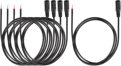 MECCANIXITY 10pcs DC Power Pigtails Cable, 5.5 x 2.1mm Female Barrel Plug Connector to Bare Wire Open End for CCTV Camera, DVR, LED Strip, 15cm Black in Saudi Arabia