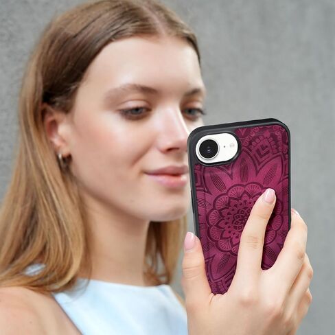 Harryshell for iPhone 16E Detachable Magnetic Case Wallet Compatible with Magsafe Wireless Charging, [Theft-Scan Blocking] Card Slots, Cash Zipper Pocket Wrist Strap (Floral Wine Red) in Kuwait