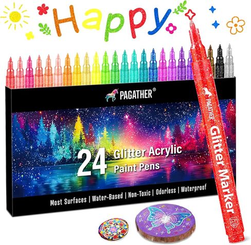 أقلام تلوين لامعة 12 لونًا، أقلام طلاء أكريليك لامعة برأس رفيع للغاية 0.7 مم للحرف اليدوية، وتلوين البالغين، والمشروعات اليدوية على الورق والصخور والخشب والزجاج والنسيج in Kuwait