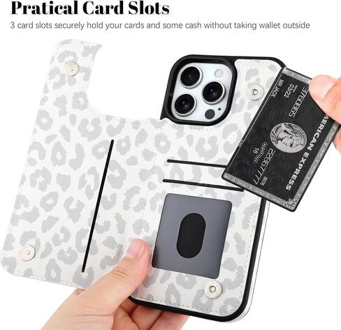 OOK for iPhone 15 Pro Case Wallet with Card Holder, Cute Pink Leopard Cheetah Pattern for Women Girls RFID Blocking 3 Card Slots Kickstand Flip Folio Leather Protective Shockproof Phone Case in Kuwait