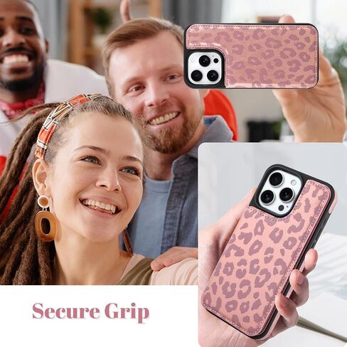 OOK for iPhone 15 Pro Case Wallet with Card Holder, Cute Pink Leopard Cheetah Pattern for Women Girls RFID Blocking 3 Card Slots Kickstand Flip Folio Leather Protective Shockproof Phone Case in Kuwait