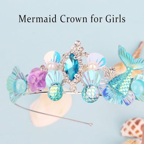 Mermaid Crown for Girls Mermaid Tiara Mermaid Headband Mermaid Hair Accessories Little Mermaid Costume for Girls Mermaid Birthday Party Decorations Under The Sea Costume - Purple in Saudi Arabia