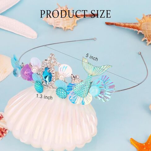 Mermaid Crown for Girls Mermaid Tiara Mermaid Headband Mermaid Hair Accessories Little Mermaid Costume for Girls Mermaid Birthday Party Decorations Under The Sea Costume - Purple in Saudi Arabia