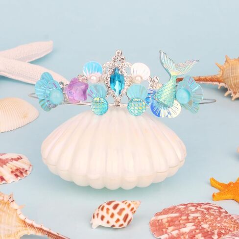 Mermaid Crown for Girls Mermaid Tiara Mermaid Headband Mermaid Hair Accessories Little Mermaid Costume for Girls Mermaid Birthday Party Decorations Under The Sea Costume - Purple in Saudi Arabia