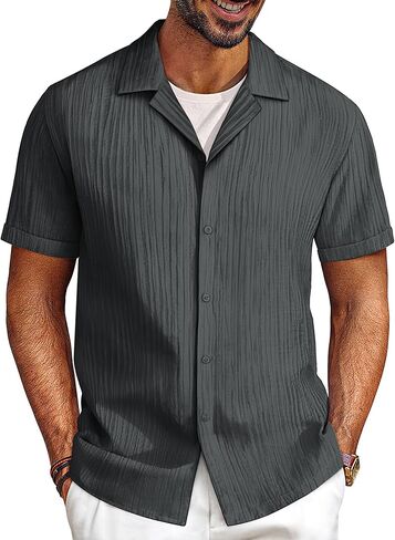 قمصان PJ PAUL JONES الرجالية بأزرار سفلية كاجوال بأكمام قصيرة قمصان صيفية ذات ملمس كوبي in Kuwait