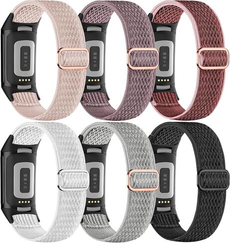 6 Pack Stretchy Loop Nylon Compatible with Fitbit Charge 6 Bands/Fitbit Charge 5 Bands for Women Men, Soft Adjustable Breathable Elastic Wristband Sport Strap for Charge 5/6 Watch in Kuwait