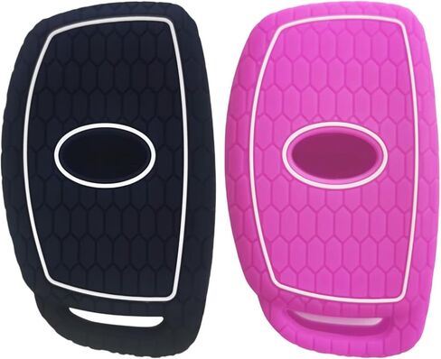 Silicone Key Fob Cover Remote Keyless Case Protector Compatible with Hyundai Elantra Elantra GT Ioniq Sonata Tucson 2016-2021 (Flip Fob Not Fit - 4 Buttons Black & Pink) in Kuwait