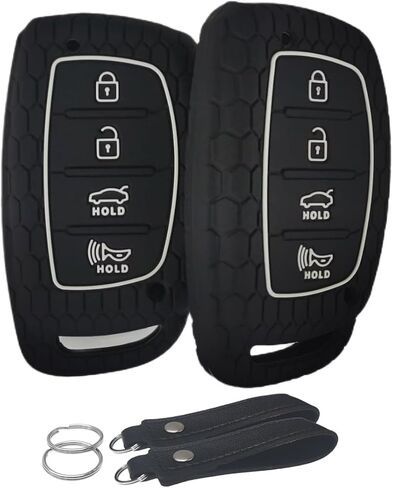 Silicone Key Fob Cover Remote Keyless Case Protector Compatible with Hyundai Elantra Elantra GT Ioniq Sonata Tucson 2016-2021 (Flip Fob Not Fit - 4 Buttons Black & Pink) in Kuwait