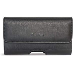Mobile Vogue by Reiko Premium Eco-Friendly Leather Phone Pouch Belt Clip Holster Compatible with iPhone/Galaxy/Stylo/Android Phone with Protective Case on (Black-MV500, 5.8 x 3.2 x 0.7 in)