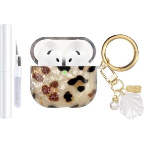 Compatible with AirPods 4 Case Cover 2024,Soft TPU with Shell Pattern for AirPods 4th Generation Case with Pearl Shell Keychain and Cleaning Kit for Girls Women (White)