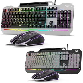 AULA 104 Key RGB Backlit Gaming Keyboard and Mouse Combo - Grey and Black 2 Pack