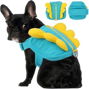 Backpack for Small Dogs to Wear with D-Ring,Lightweight Adjustable Chest&Neck Hook-and-Loop,Cute Walking Harness for Park,Seaside,Outing Hiking,Colorblock Wing Design (Blue,M,8-16lb)