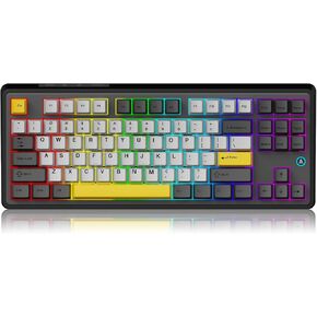 AK870 TKL Hot Swap Gasket Mount Mechanical Keyboard, 4000mAh Bluetooth/ 2.4G/ Type-C RGB Custom Keyboard, South Facing LED for Windows Mac, Flying Fish Switch
