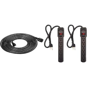 Amazon Basics Extension Cord (20 Foot) and Surge Protector Power Strip (2 Pack)