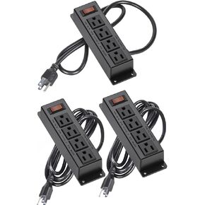 3PCS Mountable Power Strip with 4 Outlet, 1x3FT and 2x10FT Cord Wall Mount Under Desk Power Strip, Flat Plug Power Socket for Home, Office, Industrial, Black