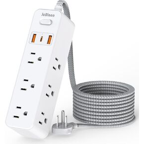 Power Strip Surge Protector,Thin Flat Plug Heavy Duty Extension Cord 5ft, 9 Outlets 3 USB Ports(1 USB C), for Indoor Outdoor Home Office Travel Dorm Room Essentials, White
