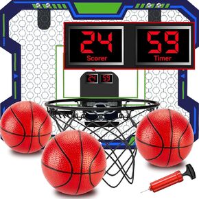 Basketball Hoop Indoor for Kids(4-12 Years Old), Over The Door Basketball Hoop with Scoring, Countdown and Music Accompaniment Functions, Mini Basketball Hoop, Kids Toys