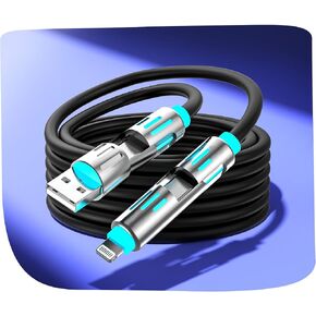 4-in-1 USB C Cable 6ft,240W Max Multi Chubby Fast Charging Cord,USB A/C to C/Lightning Cable with Light for iPhone 16 15 14 Pro/MacBook/iPad/Samsung Galaxy S25/S24/Laptop