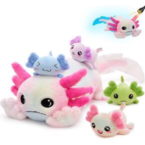 MaoGoLan 5 Pcs Axolotl Plush Stuffed Animal with 4 Babies Axolotl Toys Inside for Girls,Giant Luminous Axolotl Plush Family for Axolotl Lovers,Soft Long Stuffed Axolotl Glow in The Dark for Kids